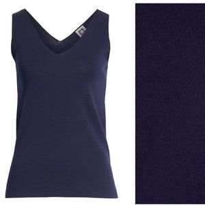 ANNE KLEIN Cotton Blend Ribbed Knit Double V Tank Top in Eclipse Size Medium
